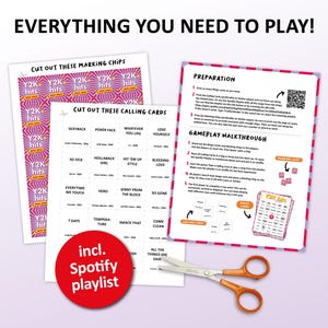 Y2K music bingo party game with the best zeros 2000s hits. Perfect as a y2k birthday party, friends game night, pub crawl, bar activity or office party. Including Spotify Playlist with the 00s songs on the bingo cards. Digital download.