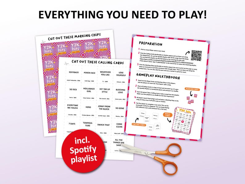 Y2K music bingo party game with the best zeros 2000s hits. Perfect as a y2k birthday party, friends game night, pub crawl, bar activity or office party. Including Spotify Playlist with the 00s songs on the bingo cards. Digital download.