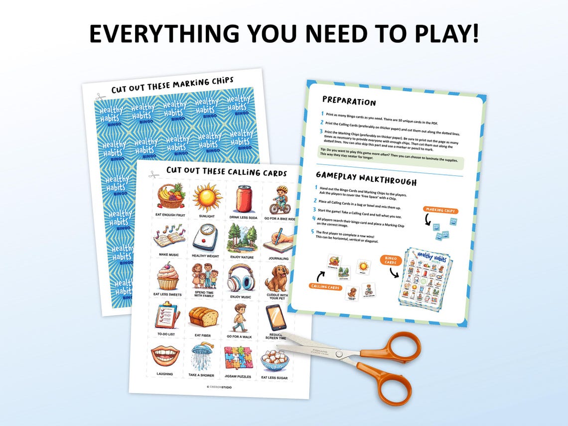 Healthy Habits Bingo, 50 Bingo Cards, Kids Health Printable Party Game ...