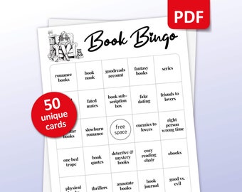Book Bingo, 50 Bingo Cards, Book Club Games, Ladies Night Party Game for Adults, Book Lovers Activities, BookTok, Reading Game, Printable
