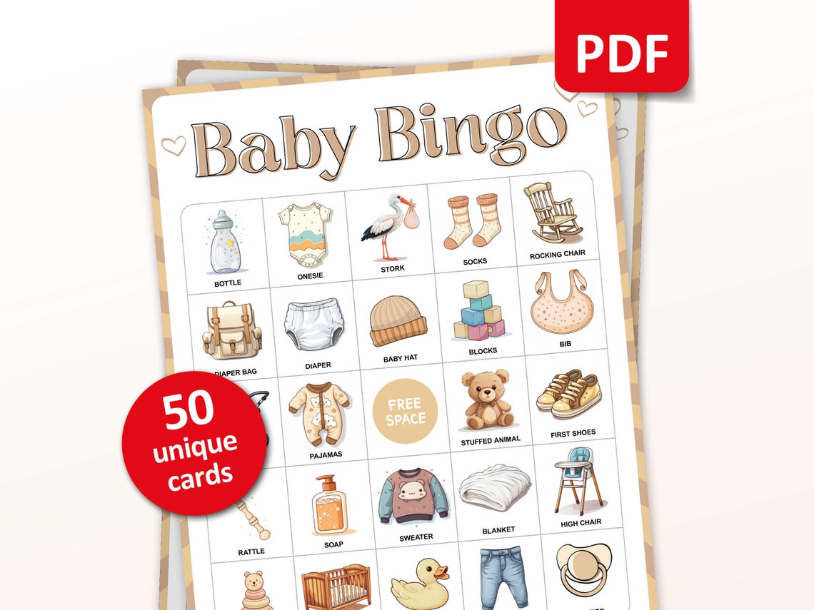 50 Baby Bingo Cards, Baby Shower Game, Baby Sprinkle Activity ...