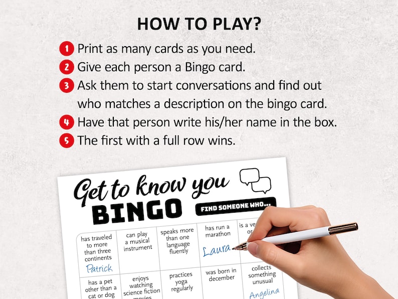Get to Know You Bingo, 50 Human Bingo Cards, Icebreaker Office Party