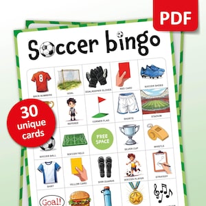 Voetbalbingo, 30 voetbalbingokaarten, Verjaardagsactiviteiten, Spel voor kinderfeest, Afdrukbaar sportklaslokaal, 2025-kampioenschap voetbal, Wereldbeker