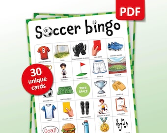 Soccer Bingo, 30 Football Bingo Cards, Birthday Activities, Kids Party Game, Sport Classroom Printable, Soccer 2026 Championship, World Cup