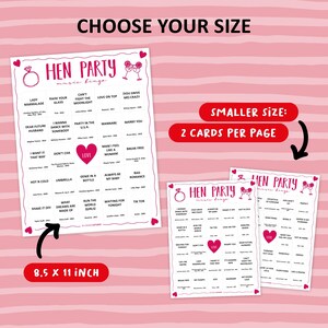 Hen Party Music Bingo is the perfect party game to play at a girls bachelorette night with all of your friends. The party songs are great for a fun night with team bride. Digital download so you can print the files directly after purchase.
