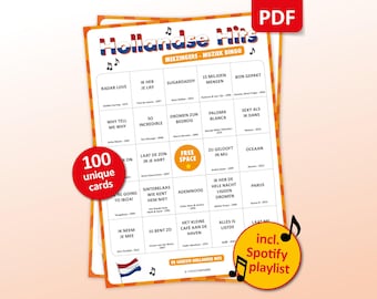 Hollandse Hits Music Bingo, 100 Bingo Cards + Spotify Playlist, Koningsdag Dutch Party Game, Birthday or Bachelorette Activity, Friends Bar