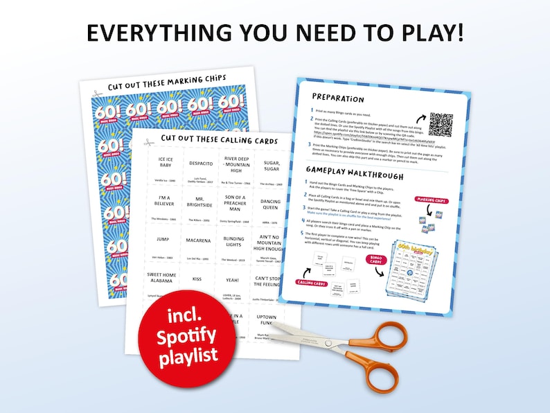 60th Birthday Music bingo party game with the best 60s, 70s, 80s, 90s, 00s, 10s, 20s hits. Perfect as a birthday party, friends game night, pub crawl, bar activity for your sixtieth birthday. Including Spotify Playlist with the songs on the bingo cards. Digital download.