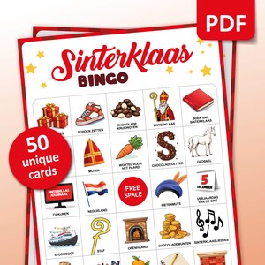 Sinterklaasbingo, 50 Sinterklaasbingokaarten, decemberactiviteiten, kinderfeestspel, seizoensklasactiviteiten, afdrukbare spellen leren