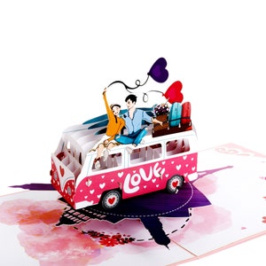 HAPPY GIFTERS Lovers Trip 3D Pop Up Valentinskarte - Pop Up Liebeskarten - Hochzeitskarten für Braut und Bräutigam - 3D Karte mit Umschlag inklusive