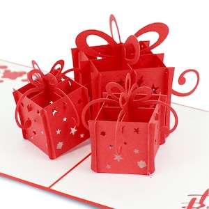 HAPPY GIFTERS Red Gift Boxes Pop Up Birthday Card – 3D Birthday Card – Popup Birthday Card – Pop Up Cards with Envelope Included