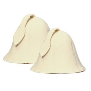 SAUNA GURU White Sauna Hat Pack of 2, 100% Organic Wool Felt Sauna Cap, Banya Hat Hair Protector, Sauna Room Accessory, Sauna Gifts