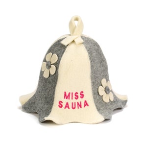 SAUNA GURU Miss Sauna White Hat, 100% Organic Wool Felt Sauna Cap, Banya Hat Hair Protector, Sauna Room Accessory, Sauna Gift for Men, Women