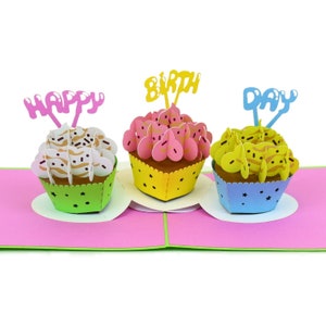 HAPPY GIFTERS Cupcakes Pop Up Birthday Card – 3D Birthday Card – Popup Birthday Card – Pop Up Cards with Envelope Included