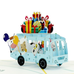 HAPPY GIFTERS - Carte d'anniversaire pop-up Party Bus - Carte d'anniversaire 3D - Carte d'anniversaire pop-up - Cartes pop-up avec enveloppe incluse