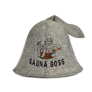 SAUNA GURU Boss Grey Sauna Hat, 100% Wool Felt Sauna Cap, Banya Hat Hair Protector, Sauna Room Accessory, Sauna Gifts for Men and Women