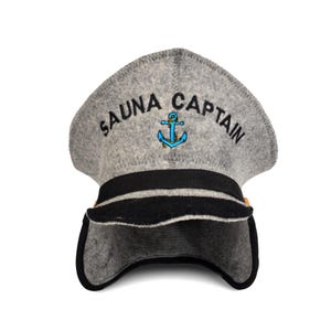 SAUNA GURU Grey Captain Sauna Hat, 100% Wool Felt Sauna Cap, Banya Hat Hair Protector, Sauna Room Accessory, Sauna Gifts for Men, Women