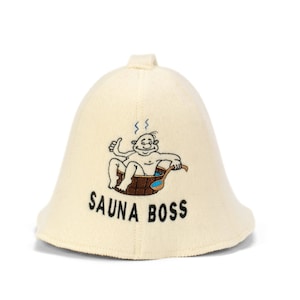 SAUNA GURU Boss Sauna Hat, 100% Organic Wool Felt Sauna Cap, Banya Hat Hair Protector, Sauna Room Accessory, Sauna Gifts for Men and Women