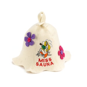 SAUNA GURU Miss Sauna Hat, 100% Organic Wool Felt Sauna Cap, Banya Hat Hair Protector, Sauna Room Accessory, Sauna Gifts for Men and Women