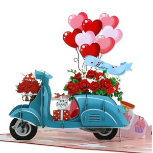 HAPPY GIFTERS Love Vespa 3D Pop Up Valentine Card – Pop Up Love Cards – Wedding Cards for Bride and Groom – 3D Card with Envelope Included