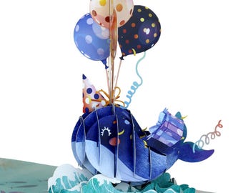 HAPPY GIFTERS Carte d&#39;anniversaire pop-up Baleine - Carte d&#39;anniversaire 3D - Carte d&#39;anniversaire pop-up - Cartes pop-up avec enveloppe incluse
