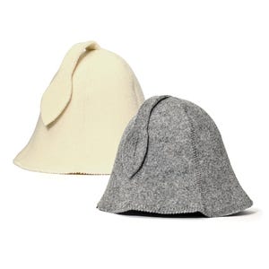 SAUNA GURU White and Grey Sauna Hat Pack of 2, 100% Organic Wool Felt Sauna Cap, Banya Hat Hair Protector, Sauna Room Accessory, Sauna Gifts