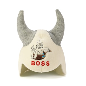 SAUNA GURU Boss Sauna Hat, 100% Organic Wool Felt Sauna Cap, Banya Hat Hair Protector, Sauna Room Accessory, Sauna Gifts for Men and Women