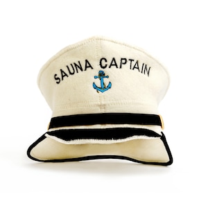 SAUNA GURU Captain Sauna Hat, 100% Organic Wool Felt Sauna Cap, Banya Hat Hair Protector, Sauna Room Accessory, Sauna Gifts for Men, Women