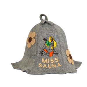 SAUNA GURU Grey Miss Sauna Hat, 100% Wool Felt Sauna Cap, Banya Hat Hair Protector, Sauna Room Accessory, Sauna Gifts for Men and Women