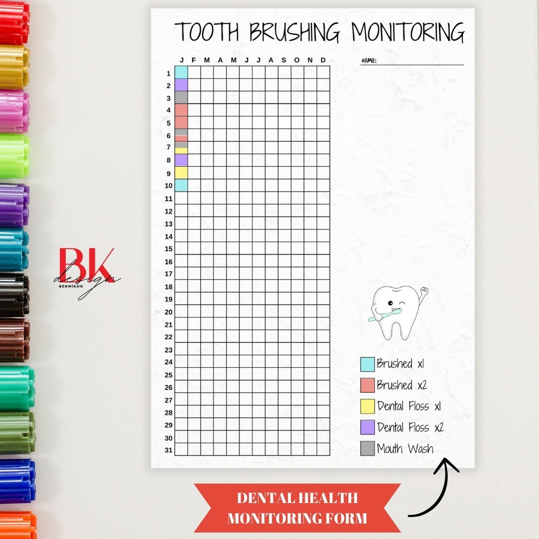 Teeth Racker Tooth Brushing Tracker: A5 Printable Habit Tracker (digital Download ...