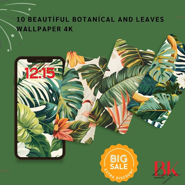 Botanic Phone Walpaper, Tree Wallpaper, Tropical Leaves Wallpaper,Phone Wallpaper Download,Phone Wallpaper Digital Download,İphone Wallpaper