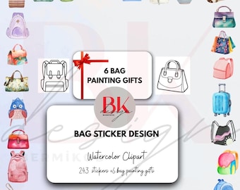 Watercolor Bag Clipart, Fashion Illustration PNG Set (Digital Download)