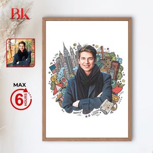 Ritratto americano da fotografia, ritratto personalizzato da foto, ritratto illustrato, ritratto di cartone animato personalizzato da foto, selfie di cartone animato