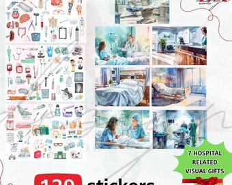 Digital Sticker,PNG, Medical,Healthcare,Health Medicine Watercolor Clip Arts,Illustration Digital Stickers,Hospital Sticker ,Dentist Sticker