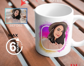 Cartoon Portrait Mug Photo, Custom Photo Mug, Cartoon Mugs, Mug With Photo, Drawing From Photo, 3d Mug, Mug Design, Fathers Day, Photo Mug