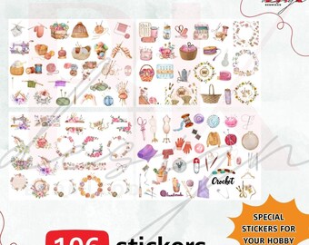 Knitting and Crochet Watercolor Clipart, Knitting &Crochet ,Knitting Goodnotes Stickers,Crochet Digital Planner Stickers,Needle,Thread,Panch