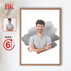 Caricatura de retrato en acuarela, retrato a partir de una foto, dibujo de retrato, regalo de caricatura, retrato en acuarela negra, ilustración, Día del Padre