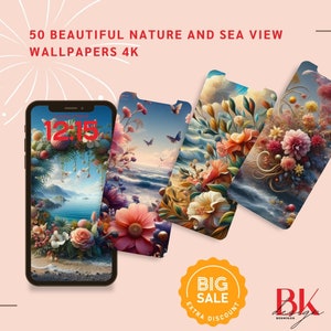Floral And Landscape Wallpaper 50 Pcs, Phone Background, Nature Wallpaper, Colorful Wallpaper,Landscape Wallpaper,Digital Download,Wallpaper