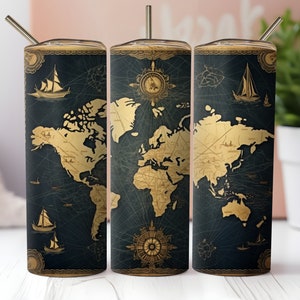 Antike Weltkarte Tumbler Wrap Design, 20 Unzen Skinny Tumbler Wrap Sublimation, 300 DPI hohe Auflösung PNG, Instant Download