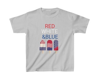 T-shirt Heavy Cotton™ pour enfant rouge, blanc et bleu