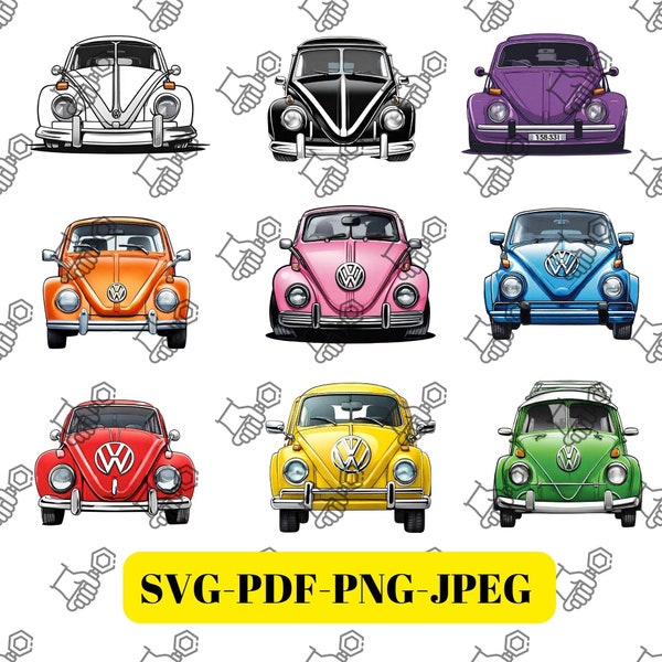 VW 1303 Clipart Set Pack - Vintage Car Art Files - Retro Car Clipart - Muscle Car - VW 1303 Svg - VW 1303 Png - Gift for Man - Pdf-Jpeg