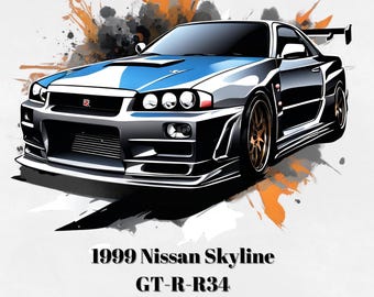 1999 Nissan Skyline GT-R R34 Digital Design - SVG - PNG - Pdf - Jpeg For T-Shirt - Mugs - Stickers & Decals Instant Download