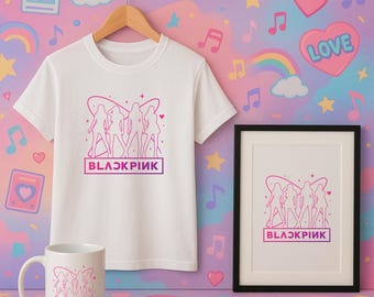 Blackpink Neon Silhouette K-Pop Design | Instant Digital Download | Printable Room Decor | Neon Pink Poster | Kpop Fan Gift | Merch Shirt