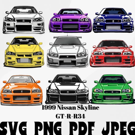 Nissan Skyline R34 Clipart Set – GTR34 SVG, PNG, Pdf, Jpeg