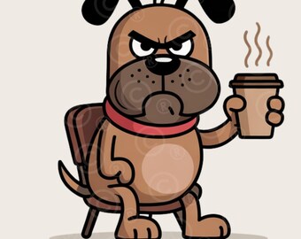 SVG de perro gruñón y café – Diseño de dibujos animados divertido (descarga digital)