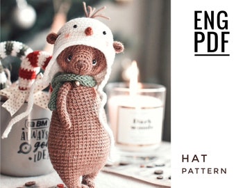 Hat for toys crochet pattern. Amigurumi hat-snowman pattern. PDF. English. Digital product