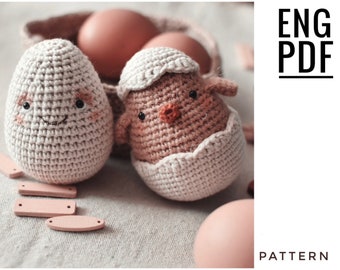 Chick crochet pattern. Easter egg crochet pattern. Amigurumi chick pattern. Amigurumi egg crochet pattern. PDF. English. Digital product