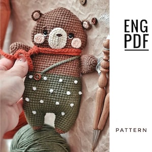 Schema all'uncinetto con pan di zenzero e orsetto. Modello orsetto amigurumi. PDF. Inglese. Prodotto digitale
