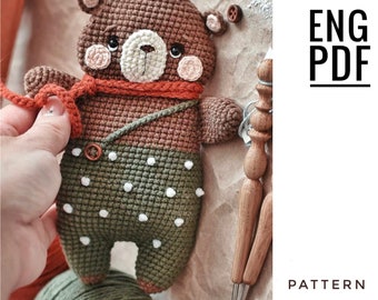 Bear-gingerbread crochet pattern. Amigurumi bear pattern. PDF. English. Digital product