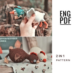 2 crochet patterns in 1 : Goose crochet pattern. Chicken crochet pattern. PDF. English. Digital product