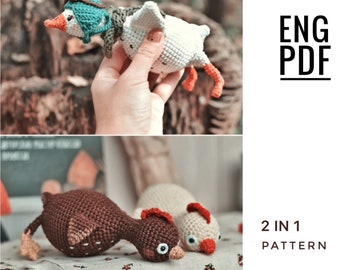 2 crochet patterns in 1 : Goose crochet pattern. Chicken crochet pattern. PDF. English. Digital product